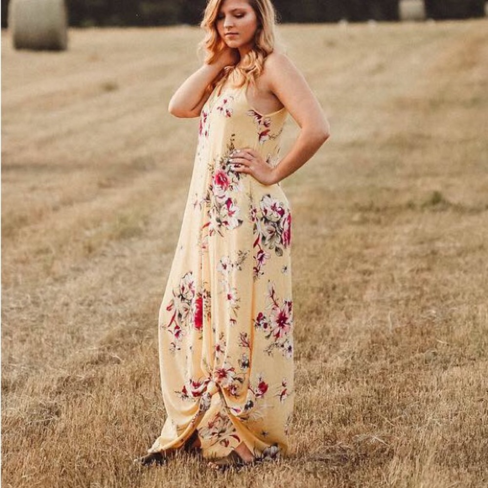 Yellow floral maxi dress